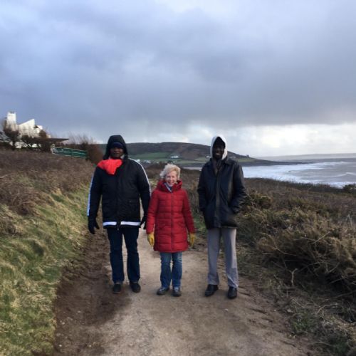 Ugandan visitors and Rhi at Baggy Point